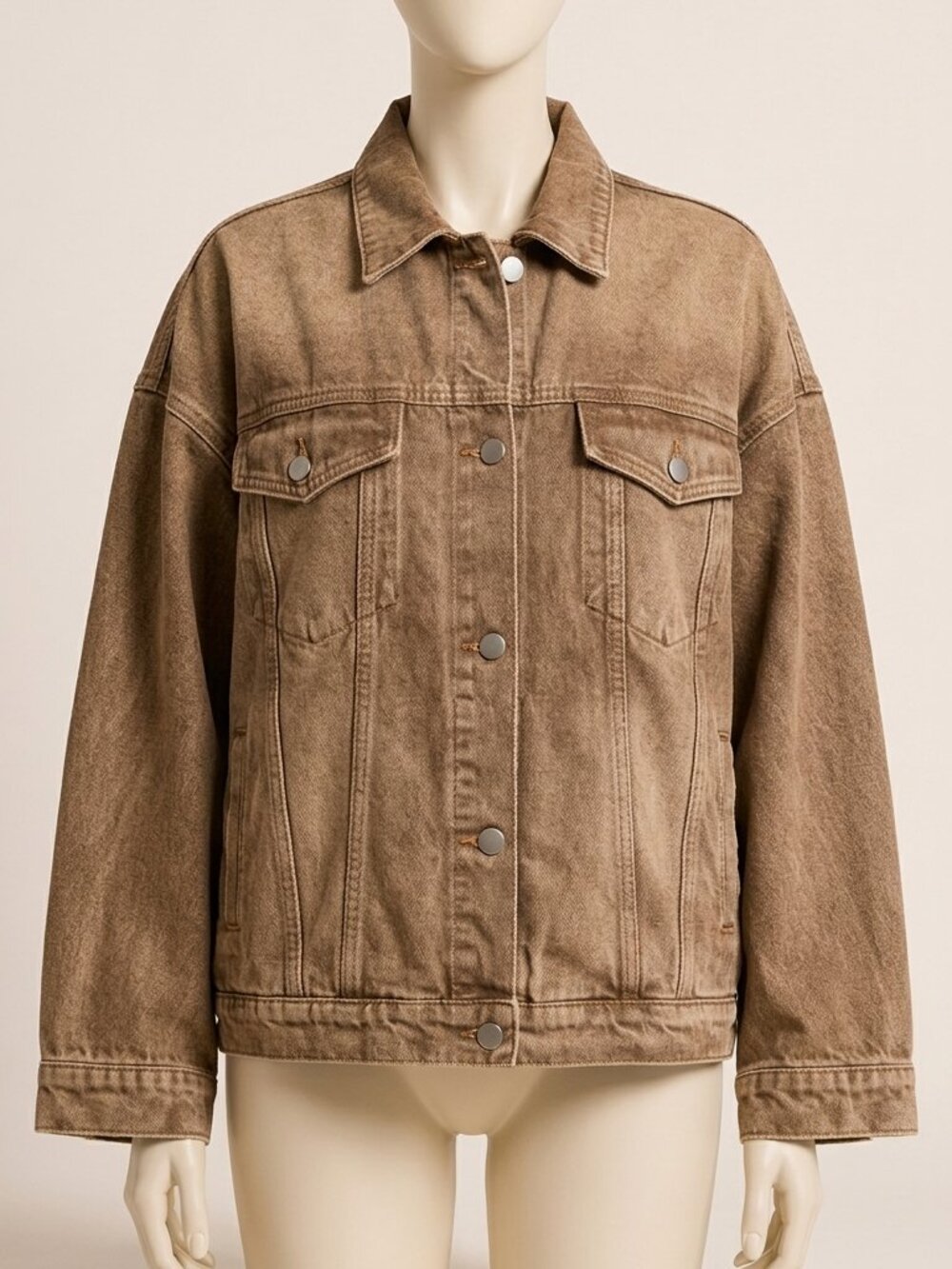 Younger Fashion Brown Denim Jacket Women’s Button Front Drop Shoulder M